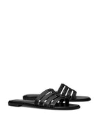 Ines Cage Leather Slide Sandal - Black