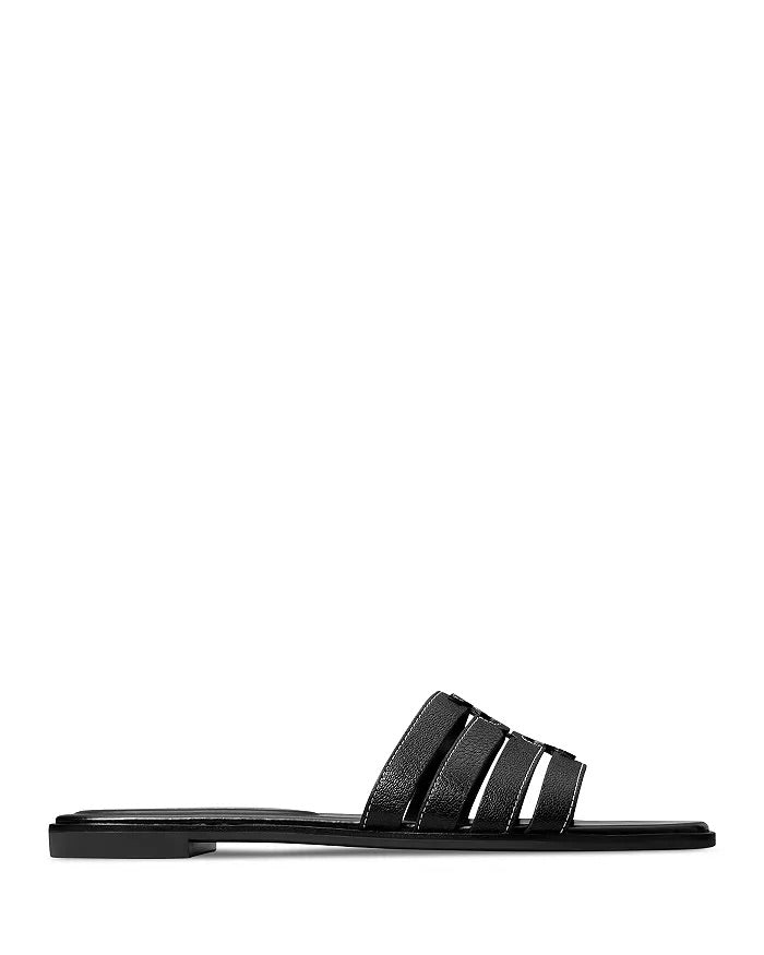 Ines Cage Leather Slide Sandal - Black