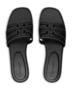 Ines Cage Leather Slide Sandal - Black