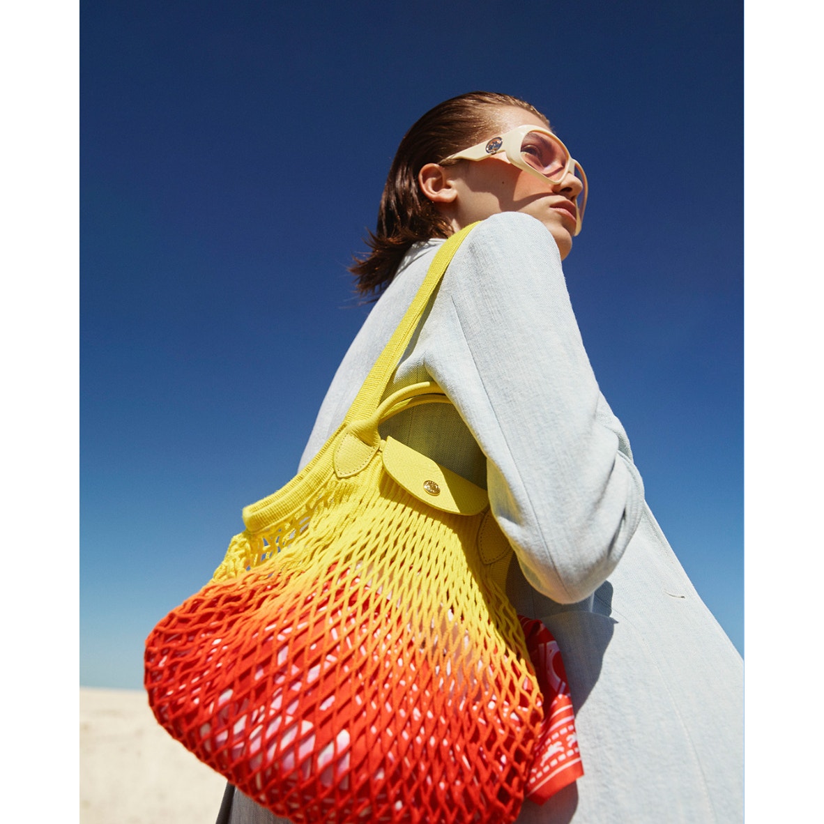 Le Pliage Filet Mesh Knit Shoulder Bag in Tie Dye