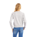 Faux Pearl Embellished Crewneck Cardigan - Gray