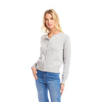 Faux Pearl Embellished Crewneck Cardigan - Gray